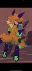 amber_(foxi_boxi) fanart fanart_from_twitter foxi_boxi green_eyes orange_fur purple_fur white_fur