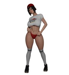 3d abs asian asian_female big_breasts clothed clothing faith_connors faith_connors_(mirror's_edge_catalyst) fully_clothed kookrak looking_at_viewer mirror's_edge mirror's_edge_catalyst no_bra no_pants panties pizza_hut pizza_slut skimpy_clothes tagme text_on_clothing text_on_shirt text_on_topwear tightening underboob