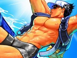 1boy abs bara black_hair datape1 dilf jojo's_bizarre_adventure jotaro_kujo looking_at_viewer male male_nipples male_only muscular_male pecs solo