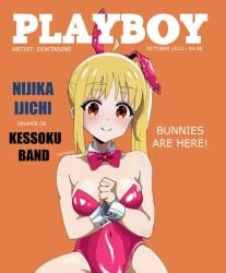 animal_ears bocchi_the_rock! cover d0ktanine fake_magazine_cover highres ijichi_nijika kessoku_band magazine_cover playboy playboy_bunny rabbit rabbit_ears solo solo_focus