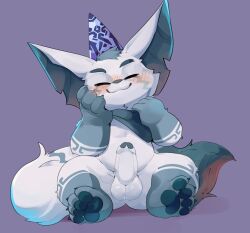 anthro balls blush closed_eyes erection genitals hi_res league_of_legends male njord pawpads riot_games slightly_chubby smite_(artist) solo yordle young