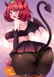 bat_wings big_butt blush butt butt_focus candy costume demon_girl demon_horns demon_tail elbow_gloves female female_only from_behind gloves halloween halloween_costume looking_at_viewer miniskirt nintendo panties pantyhose pleated_skirt pyra red_eyes red_hair short_hair short_skirt skirt solo spade_tail succubus succubus_costume succubus_horns succubus_tail succubus_wings sugarbell thick_butt thick_thighs thighs tiara trick_or_treat upskirt viewed_from_behind xenoblade_(series) xenoblade_chronicles_2