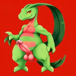 ai_generated balls claws erection glans grovyle humanoid_genitalia humanoid_penis penis pokémon_(species) pokemon pokemon pokemon_(species) pokemon_rse stable_diffusion standing testicles