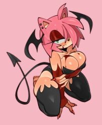 1girls 2023 amy_rose anthro barefoot bat_wings big_breasts blood blood_from_mouth blood_on_breasts bodily_fluids breasts cleavage clothed clothing cute_fang ear_piercing eulipotyphlan feet female female_only fiinel green_eyes hair head_wings hedgehog hi_res kneeling looking_at_viewer mammal narrowed_eyes piercing pink_hair sega soles solo sonic_(series) sonic_the_hedgehog_(series) tail tan_body vampire wings