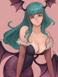 breasts clothing darkstalkers female female_only head_wings looking_at_viewer medium_breasts morrigan_aensland sleepy_korok succubus white_skin