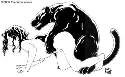 1boy 2000 black_fur black_hair black_panther doggy_style female feral human human_on_feral interspecies light-skinned_female light_skin male naked_female nude nude_female panther straight the_veterinarian zoophilia