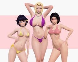 3d 3girls age_difference armpits bikini black_hair blonde_hair blue_eyes boruto:_naruto_next_generations breasts curvaceous curvy female female_only hokage honey_select huge_breasts light-skinned_female light_skin long_hair looking_at_viewer mature_female meish multiple_girls naruto naruto_(series) naruto_shippuden navel pale_skin sarada_uchiha simple_background swimsuit tsunade uzumaki_himawari