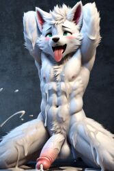 ahe_gao ai_generated anthro bodily_fluids cum cum_drip cum_on_penis dripping ejaculation fur generic_character genital_fluids genitals looking_pleasured male penis solo unknown_species white_body white_fur