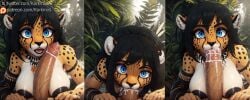 1boy 1girls after_deepthroat after_oral ai_generated animal_ears animal_humanoid anthro big_breasts big_penis black_hair blowjob blowjob_face blue_eyes character_request cheetah choking choking_on_cock cum cum_in_mouth cum_in_throat cum_inside deepthroat eye_contact felid feline fellatio female furry furry_ears furry_female furry_only gigantic_penis human_on_anthro interspecies jungle karkinosai long_penis male male_penetrating_female naked naked_female oral oral_sex original original_character patreon patreon_username penis penis_on_face petite pov sex snout stable_diffusion surprise surprised surprised_expression tagme tears tribal tribal_markings twitter twitter_username two_tone_fur watermark white_fur yellow_fur