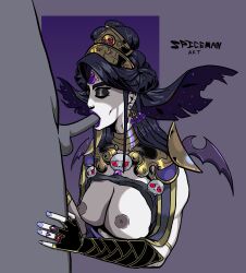 1boy 1girls black_hair blowjob fellatio hades_(game) nyx_(hades) purple_lipstick spicemanart