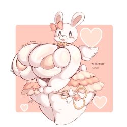 anthro big_breasts bow_ribbon bra breasts clothing collar danganronpa_2 female heart hi_res huge_breasts lagomorph leporid mammal monomi rabbit scut_tail short_tail slightly_chubby solo stevest58244496 tail thick_thighs topwear underwear wand white_body wings