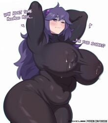 1girls breasts busty chubby chubby_female curvy female female_only foxicube game_freak hex_maniac hips huge_breasts lactating lactation lactation_through_clothes milk nintendo pokemon pokemon_xy purple_eyes purple_hair thick_thighs thighs voluptuous wide_hips