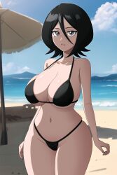 1girls ai_generated alternate_breast_size bikini black_bikini black_hair bleach curvy female female_only gardener_ai grey_eyes kuchiki_rukia large_breasts short_hair skimpy solo stable_diffusion string_bikini thick_thighs thong thong_bikini wide_hips