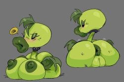 1girls :>= atemylegs big_breasts big_lips bimbo bimbo_lips blush colored dicksucking_creature freckles fuckplant green_skin huge_breasts large_nipples leaf_arms no_arms no_legs peashooter_(pvz) plant plants_vs_zombies puffy_anus puffy_pussy round_mouth rule_63 shaded sneet speech_bubble spiked_collar suckplant what