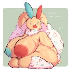 anthro anthro_only big_breasts black_eyes blue_nipples breasts female fur generation_2_pokemon generation_4_pokemon hi_res huge_breasts hybrid hybrid_pokemon lopunny nintendo nipples pokefusion pokemon pokemon_(species) red_nipples slightly_chubby solo stevest58244496 togepi white_body white_fur yellow_body