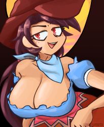 big_breasts cowboy_hat hankerchief quarium red_eyes saki_kurokoma smug_face tan_skin touhou