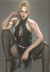 1girl 1girls 3d 3d_(artwork) blonde_hair blue_eyes cocktail_dress death_by_degrees female female_only gun looking_at_viewer namco nina_williams render sitting solo solo_female tekken tekken_1 tekken_2 tekken_3 tekken_4 tekken_5_dark_resurrection tekken_6_bloodline_rebellion tekken_7 tekken_8 tekken_blood_vengeance tekken_bloodline tekken_tag_tournament tekken_tag_tournament_2 tekken_the_motion_picture tied_hair