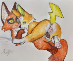 absurd_res anatomically_correct anatomically_correct_genitalia anatomically_correct_pussy animal_genitalia animal_pussy anus ass bedroom_eyes canid canine canine_genitalia canine_pussy canis color_pencil domestic_dog duo eevee_k female female/female feral fluffy fox generation_8_pokemon genitals green_eyes hi_res looking_at_viewer mammal narrowed_eyes nickit nintendo open_mouth pokemon pokemon_(species) presenting presenting_anus presenting_hindquarters presenting_pussy pussy seductive smile smiling_at_viewer traditional_media_(artwork) yamper yellow_eyes yuri