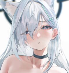 abydos_high_school_student animal_ear_fluff animal_ears black_choker black_halo blue_archive choker cross dark_halo earrings halo heart heart-shaped_pupils inverted_cross jewelry kazane-wind nude shiroko_(blue_archive) shiroko_(terror)_(blue_archive) symbol-shaped_pupils tagme wolf_ears