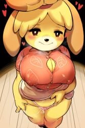 animal_crossing animal_ears animal_nose black_eyes blonde_hair blush blush_stickers breasts bursting_breasts cameltoe cleavage clothes_lift commentary covered_nipples curvy dog_ears dog_girl english_commentary female fewer_digits from_above full_body furry furry_female grunt_frostwolf hawaiian_shirt heart highres huge_breasts isabelle_(animal_crossing) looking_at_viewer micro_panties miniskirt nintendo no_bra nose_blush onlineworms panties pink_shirt pussy_juice pussy_juice_on_fingers pussy_juice_trail shirt short_hair shortstack skirt skirt_lift slightly_chubby solo thick_thighs thighs topknot underwear white_skirt yellow_fur