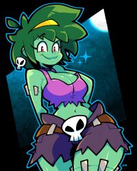 1girls 2023 big_breasts breasts cleavage female female_focus female_only green_body green_hair hand_behind_back legendofnerd lipstick looking_at_viewer red_eyes rottytops shantae smile smiling smiling_at_viewer smug solo thick_thighs thighs undead wayforward zombie zombie_girl