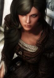 3d ahlam black_hair brown_eyes clothed nonstickypants skyrim the_elder_scrolls