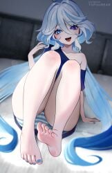 1girls barefoot blue_eyes blue_nails blue_toenails feet female female_only foot_fetish foot_focus furina_(genshin_impact) genshin_impact goddess hoyoverse legs light_blue_hair mihoyo painted_nails painted_toenails pale-skinned_female pale_skin panties tagme thighs tofuubear unique_eyes white_hair