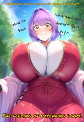 1girls ai_generated big_breasts breast_deflation breast_reduction breast_shrinkage breast_shrinking breasts female flatifier forest forest_background gigantic_breasts huge_breasts large_breasts massive_breasts motion_lines purple_hair yellow_eyes