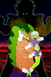 1female 1male broly broly_(dragon_ball_super) caterpy cheelai dragon_ball_super dragon_ball_z multiple_boys partially_clothed tickling