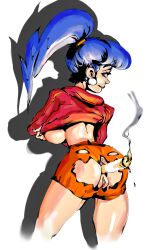 1girls ass becky_brightly big_breasts big_thinkers blue_hair candle candle_in_ass cut_clothes drawthread_request pussy redlever solo solo_female wax