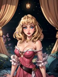 ai_generated aurora_(sleeping_beauty) big_breasts blonde_hair breasts cleavage disney disney_princess female long_hair princess royalty sleeping_beauty_(1959_film)