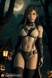 1girls ai_generated big_breasts black_hair breasts brown_eyes detailed facing_viewer female female_only final_fantasy final_fantasy_vii final_fantasy_vii_remake halloween halloween_2023 hat high_quality highres jack-o'-lantern light-skinned_female lipstick long_hair looking_at_viewer moonlight night outdoors pumpkin realistic shadow sleeves solo solo_female stable_diffusion standing stockings synthpixel tifa_lockhart