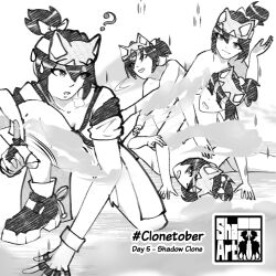 black_and_white censored clone clonecest clones clonetober doppelganger gloves jutsu kiriko_(overwatch) ninja overwatch selfcest shadow_clone shadow_clone_jutsu shaii64 shoes videogames