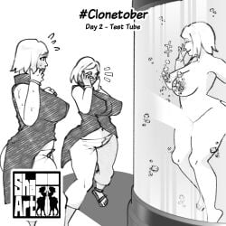 black_and_white censor_bar censored clone clonetober female female_focus female_only futanari futanari/female logo monochrome naruto naruto:_the_last naruto_(series) naruto_shippuden patreon patreon_username sakura_haruno selfcest shaii64 test_tube twins