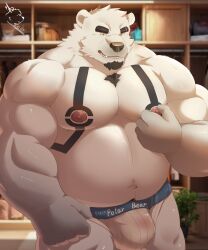 2023 absurd_res anthro bear belly bulge clothing detailed_background hfengfffff hi_res humanoid_hands kemono male mammal musclegut nipples overweight overweight_male polar_bear solo underwear ursine white_body