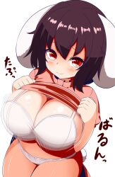 1girls :3 big_breasts bikini black_hair breasts breasts_bigger_than_head bunny_ears bunny_girl bunny_tail floppy_ears huge_breasts plump red_eyes short_hair simple_background smile solo tewi_inaba touhou white_background white_bikini xialu_zajin