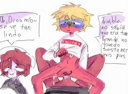 2boys anal anal_penetration anal_sex countryhumans cum ecuador_(countryhumans) erection male male_only penetration peru_(countryhumans) red_body red_hair red_skin short_hair simple_background spanish_text text white_background yaoi yellow_hair