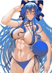 1girls 2d abs ball belly belly_button bikini blue_eyes blue_hair breasts female hairbow hips long_hair looking_at_viewer shion_yorigami source standing tomatolover16 touhou tummy