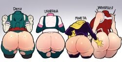 2boys 2girls ass ass_comparison ass_focus ass_grab ass_size_chart ass_size_difference big_ass blackwhiplash both_sexes_in_same_situation bubble_ass bubble_butt butt_crack butt_freckles bwl character_sheet femboy hero_outfit_(mha) huge_ass izuku_midoriya line_up mineta_minoru minoru_mineta momo_yaoyorozu multiple_boys multiple_girls my_hero_academia ochako_uraraka ochako_uraraka_(hero_outfit) ripped_bodysuit ripped_clothing take_your_pick torn_open_bottoms