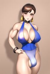 ai_generated big_breasts breasts brown_hair brunette_hair bulge capcom chun-li cleavage dickgirl futanari futanari futanurse huge_breasts large_breasts street_fighter tagme