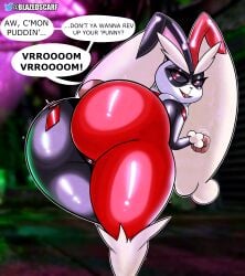 1girls anthro ass big_ass big_butt blazedscarf bodysuit dc dialogue female female_only furry harley_quinn_(cosplay) latex looking_back lopunny pokémon_(species) pokemon pokemon_(species) pokemon_dppt solo speech_bubble talking_to_viewer thick_ass thick_thighs wide_hips