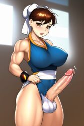 ai_generated balls big_balls big_breasts big_penis big_testicles breasts brown_hair brunette_hair capcom chun-li cleavage dickgirl futanari futanurse huge_breasts huge_cock large_breasts large_penis penis street_fighter tagme testicles