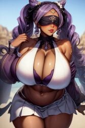 1girls ai_generated bai_wei big_breasts big_thighs breasts cleavage cosplay covered_eyes dark-skinned_female dark_skin eremite_(genshin_impact) female genshin_impact gigantic_breasts gigantic_thighs huge_breasts huge_thighs jeht_(genshin_impact) keqing_(genshin_impact) large_breasts large_thighs massive_breasts massive_thighs navel npc purple_hair thick_thighs thighs twintails voluptuous