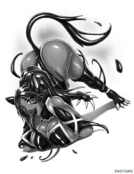 black_lipstick bleach crossover female huge_ass huge_breasts marvel nipples pussy shihouin_yoruichi spacen'cakes spider-man_(series) symbiote thick_thighs tongue_out venom_(marvel) wide_hips