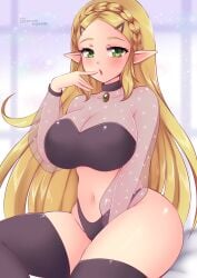 1girls 2023 artist_logo bed bed_sheet belly belly_button big_breasts big_penis bimbo blonde_hair blush braided_hair breath_of_the_wild choker fanart green_eyes hair_ornament hylian hylian_ears jewelry large_ass large_breasts laying_on_bed light-skinned_female light_skin long_hair massive_breasts nightgown nintendo panties pointy_ears princess_zelda seductive seductive_eyes seductive_look seductive_mouth stockings sugarbell the_legend_of_zelda the_legend_of_zelda:_breath_of_the_wild thick_thighs thighhighs thighs thong thong_panties voluptuous voluptuous_female zelda_(breath_of_the_wild)