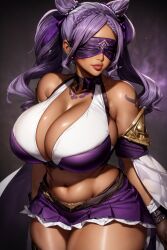 1girls ai_generated bai_wei big_breasts big_thighs breasts cleavage cosplay covered_eyes dark-skinned_female dark_skin eremite_(genshin_impact) female genshin_impact gigantic_breasts gigantic_thighs huge_breasts huge_thighs jeht_(genshin_impact) keqing_(genshin_impact) large_breasts large_thighs massive_breasts massive_thighs navel npc purple_hair thick_thighs thighs twintails voluptuous