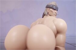 3d ass big_booty_solid_snake dreams gay gay_oriented grey_hair headband headwear hi_res looking_at_viewer looking_back metal_gear_solid metal_gear_solid_4 moustache old_man old_snake solid_snake thick thick_ass