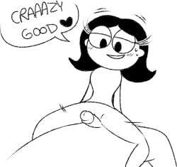 2017 bedroom_eyes black_and_white black_hair blush eyelashes female female_focus grinding grinding_on_penis hair mutsurf penis pop-tart_girl pop-tarts poptart pussy smile speech_bubble sweat text vagina