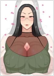 1girls big_breasts black_hair breasts busty curvaceous curvy curvy_body curvy_female curvy_figure female glasses huge_breasts large_breasts mama_chichi_(zxcv) original original_character voluptuous zxcv