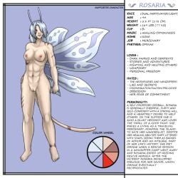 character_profile character_sheet color_palette eldrik_aethervial fairies_vs_tentacles fairy fairy_wings fan_character female_focus female_only fit fit_female monster_girl muscles nude pale_skin red_eyes rosaria_(fvt) scars smile solo solo_female solo_focus tail white_hair